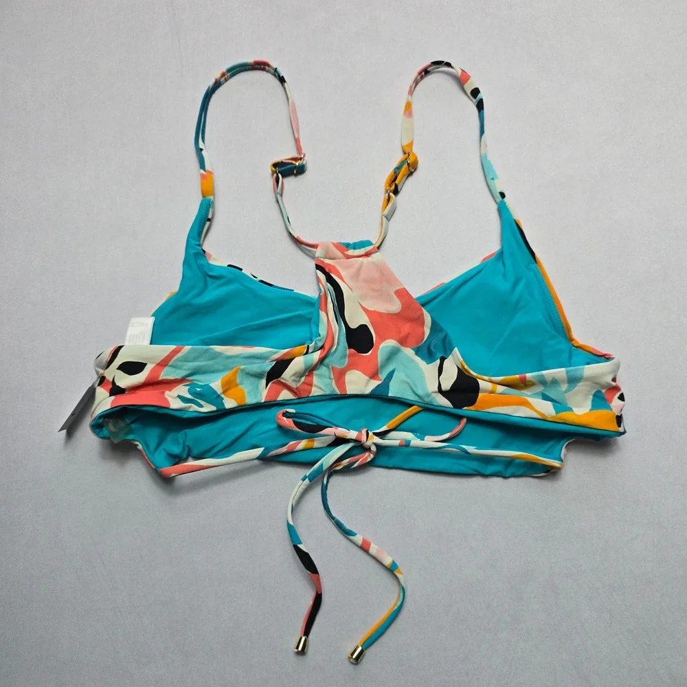 B Swim Blue Pull On Floral Swim Sports Bra Beach‎ Bralette Bikini Top L Large